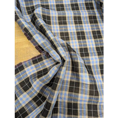 画像5: 生地：麻100％ チェック柄（黒／ベージュ／青）