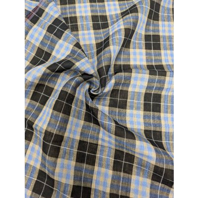 画像6: 生地：麻100％ チェック柄（黒／ベージュ／青）