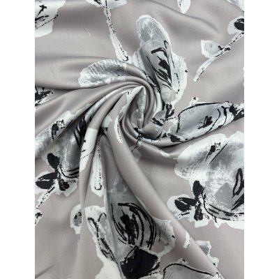 画像7: 生地：ポリエステル100％大柄フラワープリント（グレージュ×白黒）