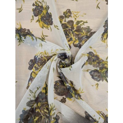 画像7: 生地：70cmパネル生地ポリエステル100％ローズプリント（キナリ／ブラウン・イエロー）