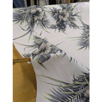 画像4: 生地：ポリエステル100％ ハイビスカス柄プリント（白地／グレー・グリーン）