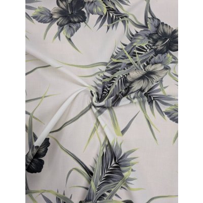 画像6: 生地：ポリエステル100％ ハイビスカス柄プリント（白地／グレー・グリーン）