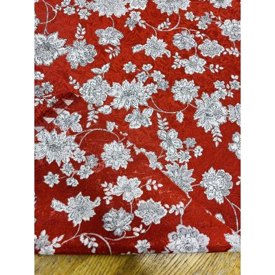 画像4: 生地:ポリエステル100%ジャガード織り花柄プリント生地(赤/白・グレー)