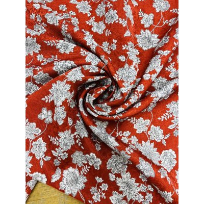 画像7: 生地:ポリエステル100%ジャガード織り花柄プリント生地(赤/白・グレー)