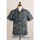 生地：ハイビスカス柄プリント　デニム風コットン（デニムブルー）