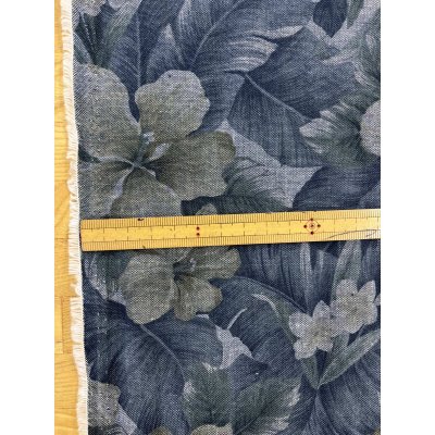画像3: 生地：ハイビスカス柄プリント　デニム風コットン（デニムブルー）