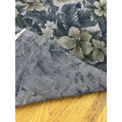 画像4: 生地：ハイビスカス柄プリント　デニム風コットン（デニムブルー）