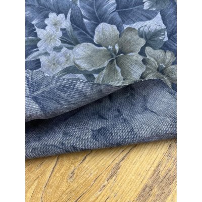 画像5: 生地：ハイビスカス柄プリント　デニム風コットン（デニムブルー）