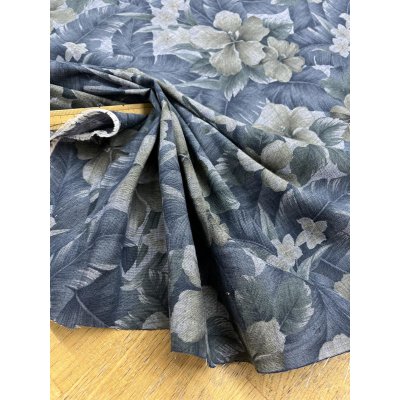 画像6: 生地：ハイビスカス柄プリント　デニム風コットン（デニムブルー）