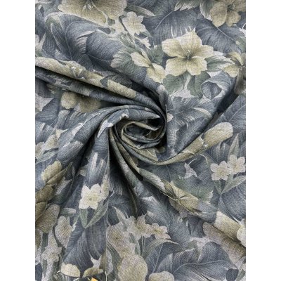 画像7: 生地：ハイビスカス柄プリント　デニム風コットン（デニムブルー）