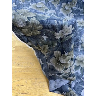 画像8: 生地：ハイビスカス柄プリント　デニム風コットン（デニムブルー）
