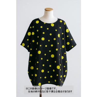 画像1: 生地：綿ローンミラクルウェーブ ランダムドット（黒／イエロー）