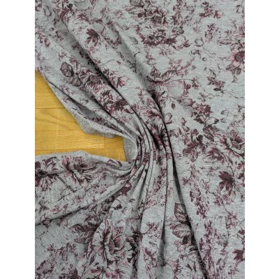 画像6: 生地：コットン天竺フラワープリント（グレー地／エンジ）