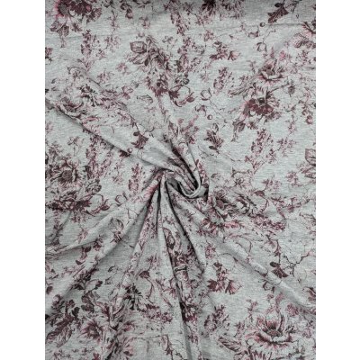 画像7: 生地：コットン天竺フラワープリント（グレー地／エンジ）