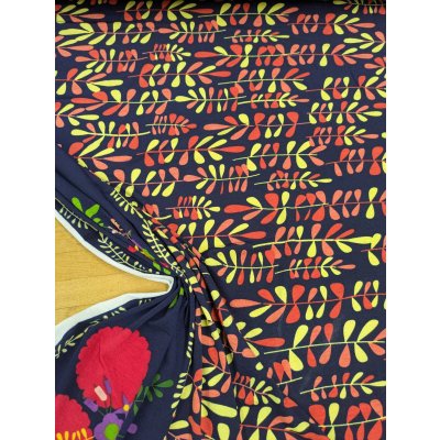 画像4: 生地：ポリエステル紺地×オレンジ黄系プリントパネルニット