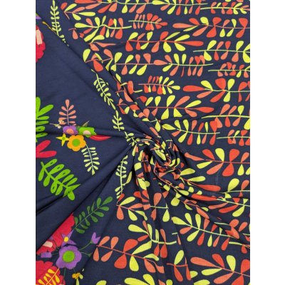 画像6: 生地：ポリエステル紺地×オレンジ黄系プリントパネルニット