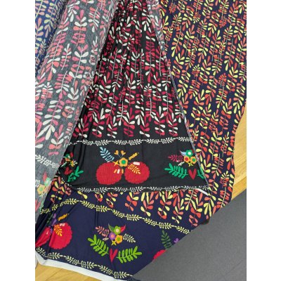 画像7: 生地：ポリエステル紺地×オレンジ黄系プリントパネルニット
