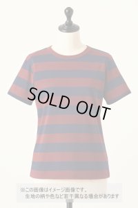 生地：綿100％太ボーダー天竺ニット（エンジ×紺）