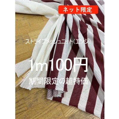 画像1: 生地：ストライプメッシュニット（白×エンジ）