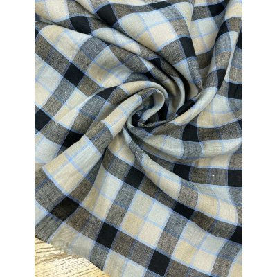 画像7: 生地：麻100％チェック柄（キナリ×ネイビー）