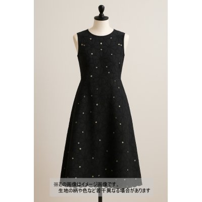 画像1: 生地：綿100％花刺繍レース生地（黒）