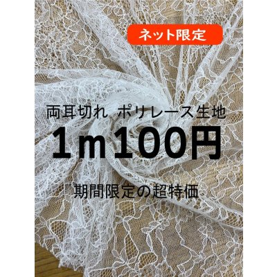 画像1: 生地：両耳切れ70cm幅ポリエステル100％花柄刺繍レース（白）