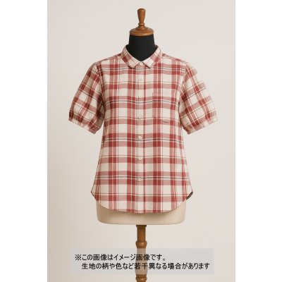 画像1: 生地：綿100％ 織チェック柄（生成／レッド）