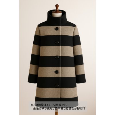 画像1: 生地： ツイード太ボーダー柄ウール（ベージュ／黒）