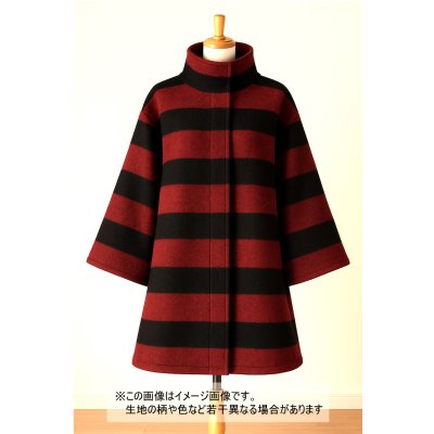 画像1: 生地： ツイード太ボーダー柄ウール（赤／黒）