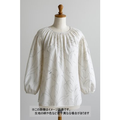 画像1: 生地:綿60ローンシルクソフトプリント(白地×黒ライン)