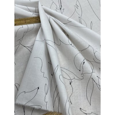 画像6: 生地:綿60ローンシルクソフトプリント(白地×黒ライン)