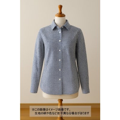 画像1: 生地:綿60ローン幾何柄プリント(白地×紺)