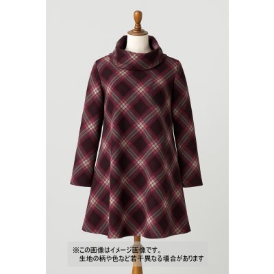画像1: 生地：チェック柄プリントアクリルニット（エンジ×パープル）