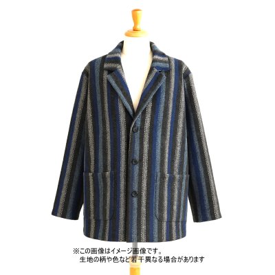 画像1: 生地： ネイティブ柄ストライプウール（ブルー系）