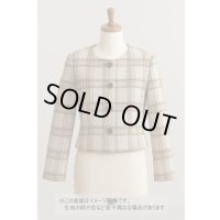 生地： ゆる編みチェック柄ウール（ベージュ×茶）