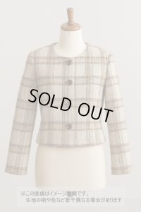 生地： ゆる編みチェック柄ウール（ベージュ×茶）