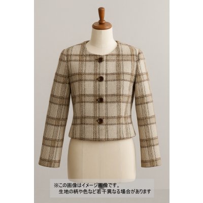 画像1: 生地： ゆる編みチェック柄ウール（ベージュ×茶）