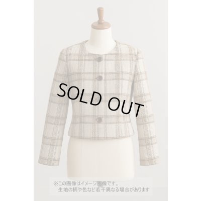 画像1: 生地： ゆる編みチェック柄ウール（ベージュ×茶）