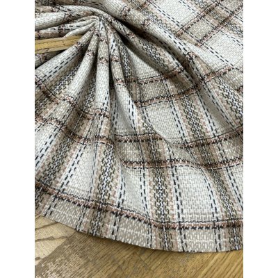 画像6: 生地： ゆる編みチェック柄ウール（ベージュ×茶）