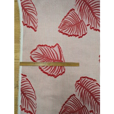 画像2: 生地：ストライプ×リーフ柄カットジャガード（白×赤）