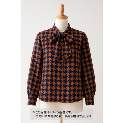 画像1: 生地：ポリエステル100％千鳥格子プリント（ネイビー／オレンジ）