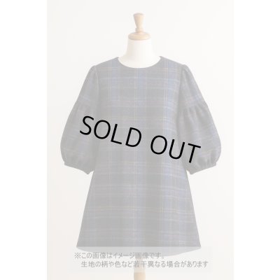 画像1: 生地：ポリエステル100％手描き風チェック柄プリントニット（ネイビー系）