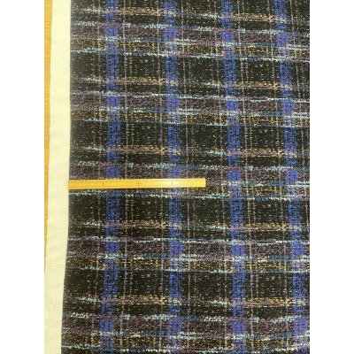 画像2: 生地：ポリエステル100％手描き風チェック柄プリントニット（ネイビー系）