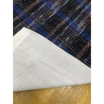 画像4: 生地：ポリエステル100％手描き風チェック柄プリントニット（ネイビー系）