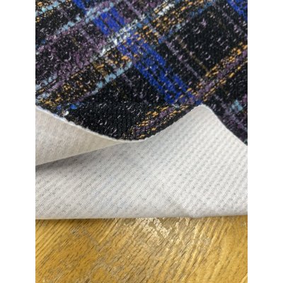 画像5: 生地：ポリエステル100％手描き風チェック柄プリントニット（ネイビー系）