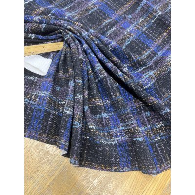 画像6: 生地：ポリエステル100％手描き風チェック柄プリントニット（ネイビー系）
