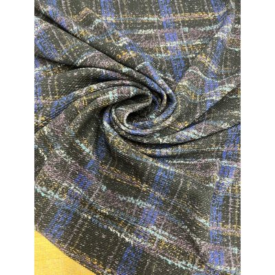 画像7: 生地：ポリエステル100％手描き風チェック柄プリントニット（ネイビー系）