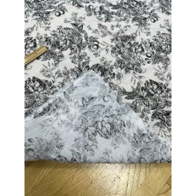 画像4: 生地：綿100％花柄リアルプリント（白地×黒）