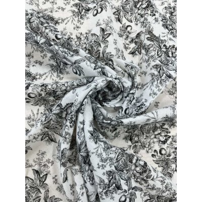 画像7: 生地：綿100％花柄リアルプリント（白地×黒）
