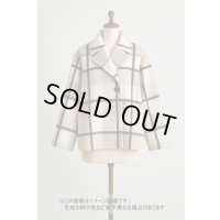 生地：大柄チェック起毛ウール混ファブリック（白×黒×グレージュ）